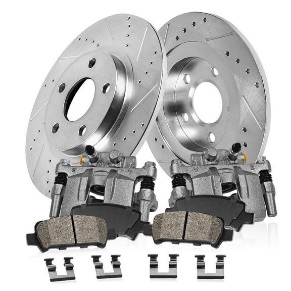 Callahan Brake Parts Brake Kit for Chrysler PT Cruiser 2003-2010, Dodge Neon 2003-2005 Rear Drilled and Slotted Brake Rotors with Ceramic Brake Pads and Brake Calipers EBYK023861