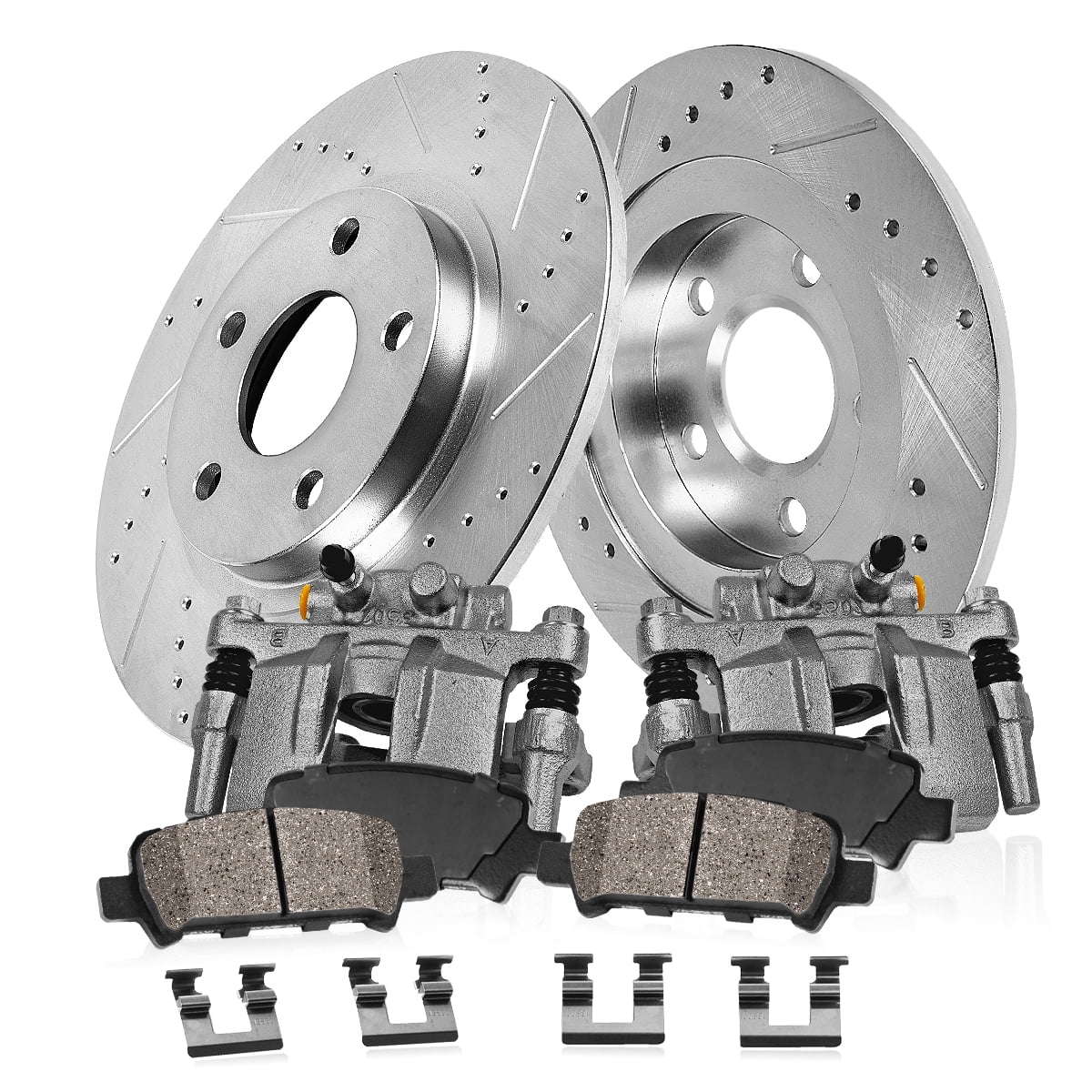 Callahan Brake Parts Brake Kit for Pontiac Vibe 2009-2010, Toyota Matrix 2009-2011 Rear Drilled and Slotted Brake Rotors with Ceramic Brake Pads and Brake Calipers EBYK040566