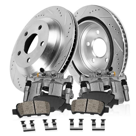 Callahan Brake Parts Brake Kit for INFINITI G35 2007-2008, INFINITI G37 2008-2013 Rear Drilled and Slotted Brake Rotors with Ceramic Brake Pads and Brake Calipers EBYK047913