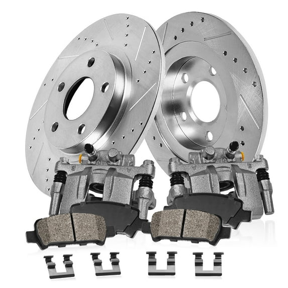 Callahan Brake Parts Brake Kit for Dodge Journey 2009-2012 Rear Drilled and Slotted Brake Rotors with Ceramic Brake Pads and Brake Calipers EBYK048030
