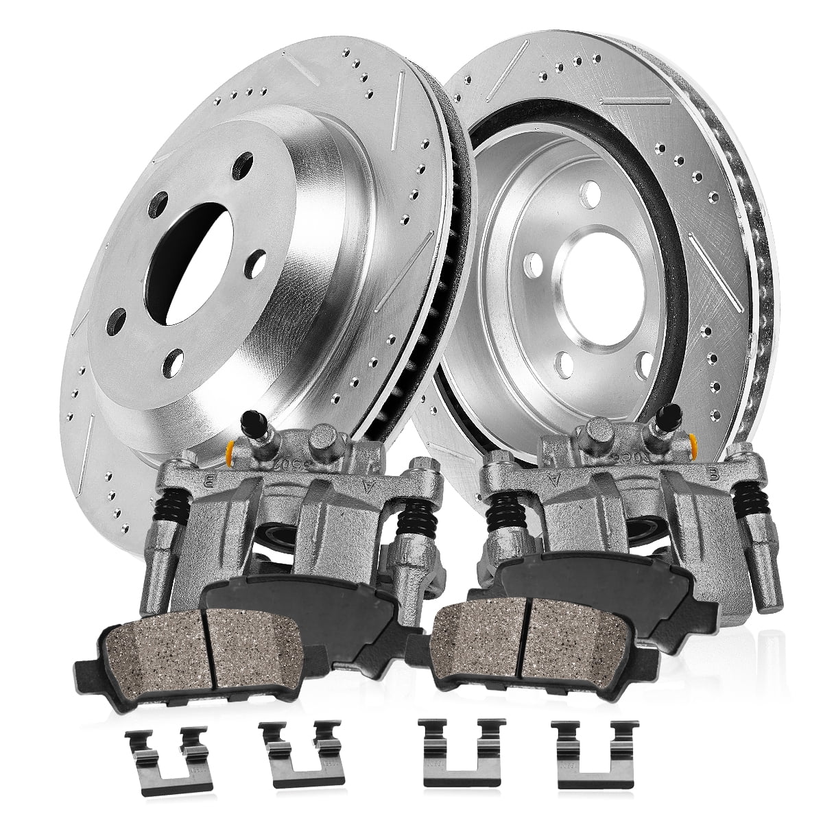Callahan Brake Parts Brake Kit for Ford F-150 2012-2018 Rear Drilled and Slotted Brake Rotors with Ceramic Brake Pads and Brake Calipers EBYK048055