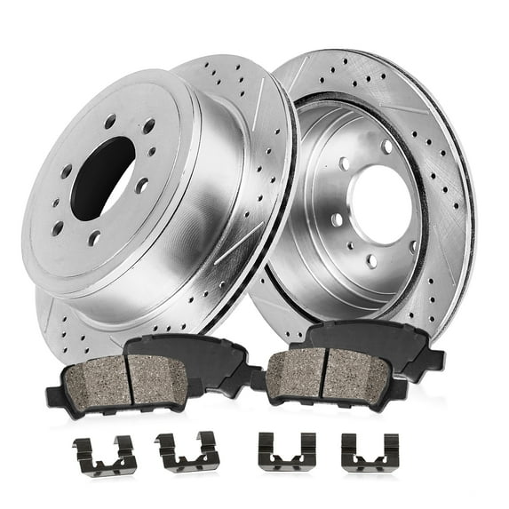 Callahan Brake Parts Brake Kit for CADILLAC CHEVROLET GMC Select Models Rear Drilled and Slotted Brake Rotors with Ceramic Brake Pads EBYK014946