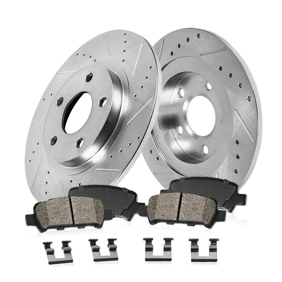 Callahan Brake Parts Brake Kit for Genesis G70 2019-2022, Hyundai Genesis 2009, Kia Stinger 2018-2021 Rear Drilled and Slotted Brake Rotors with Ceramic Brake Pads EBYK015611