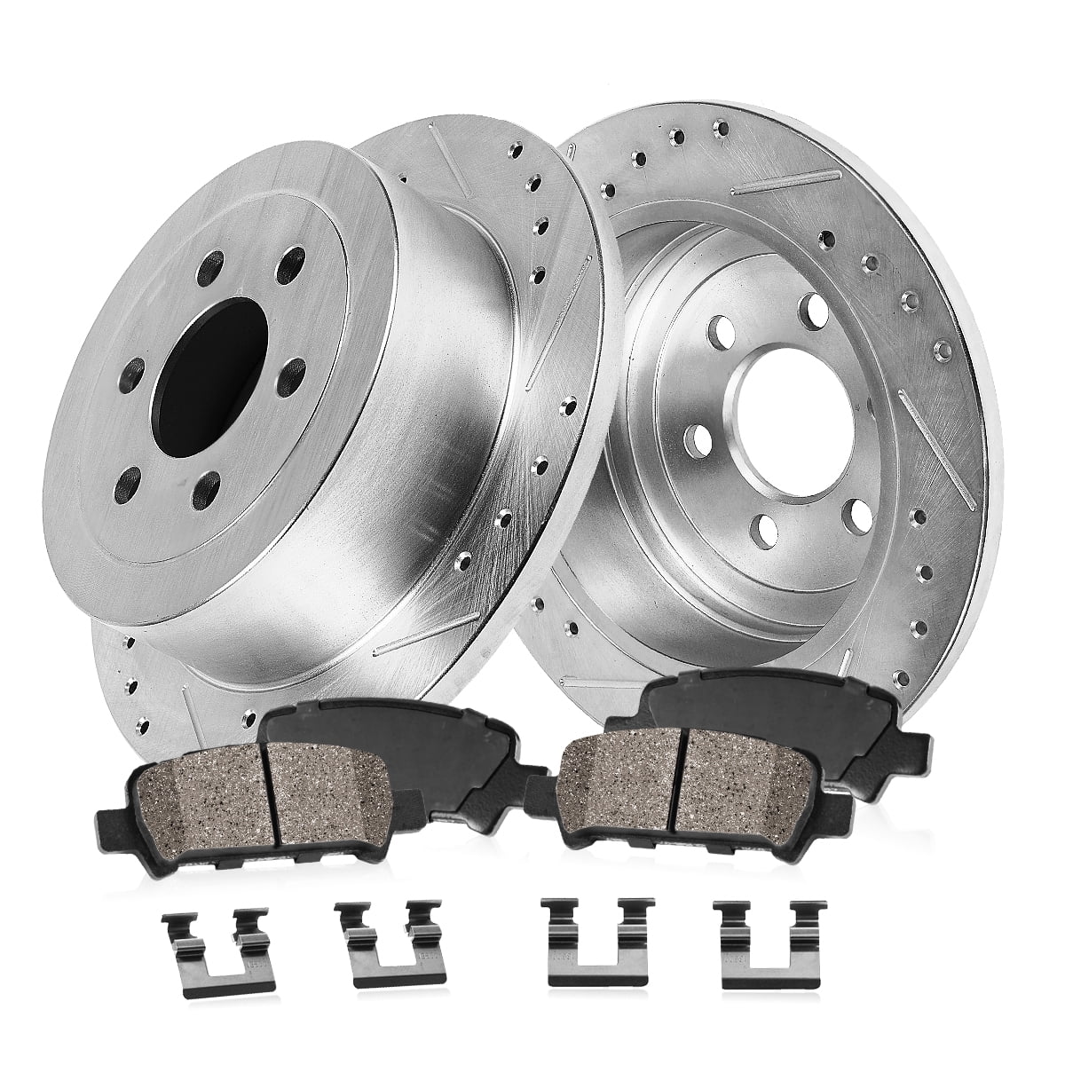 Callahan Brake Parts Brake Kit for Hyundai Entourage 2007, Kia Sedona 2006 Rear Drilled and Slotted Brake Rotors with Ceramic Brake Pads EBYK025682