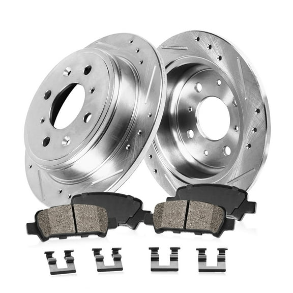 Callahan Brake Parts Brake Kit for Fiat 500 2012-2019 Rear Drilled and Slotted Brake Rotors with Ceramic Brake Pads EBYK026998