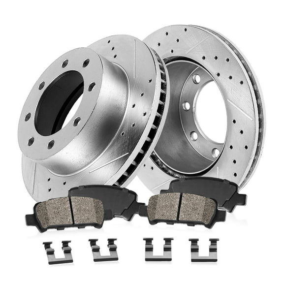 Callahan Brake Parts Brake Kit for Ford F-350 Super Duty 2013-2022, Ford F-450 Super Duty 2013-2016 Rear Drilled and Slotted Brake Rotors with Ceramic Brake Pads EBYK034197