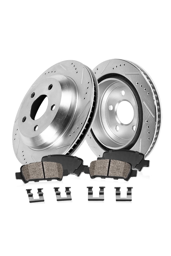 Brake Kit for Ford Mustang 2015-2023 Rear Drilled and Slotted Brake Rotors with Ceramic Brake Pads EBYK034203