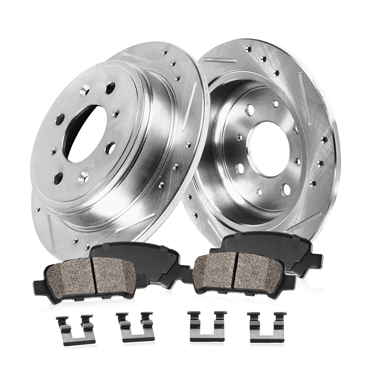 Callahan Brake Parts Brake Kit for Fiat 500 2013-2019 Rear Drilled and Slotted Brake Rotors with Ceramic Brake Pads EBYK038360
