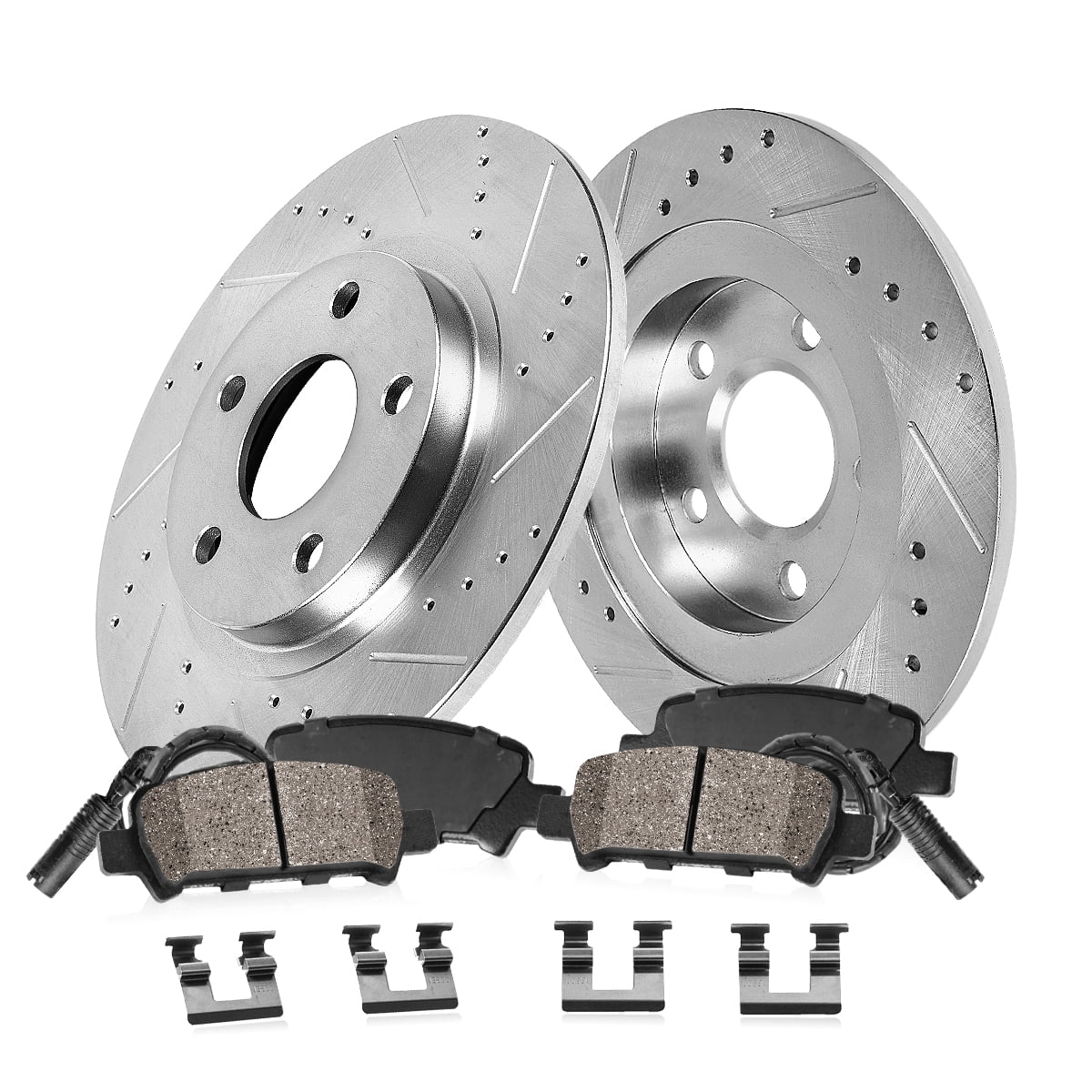Callahan Brake Parts Brake Kit for Mercedes-Benz E320 2003-2009, Mercedes-Benz E500 2004-2006 Rear Drilled and Slotted Brake Rotors with Ceramic Brake Pads EBYK042214