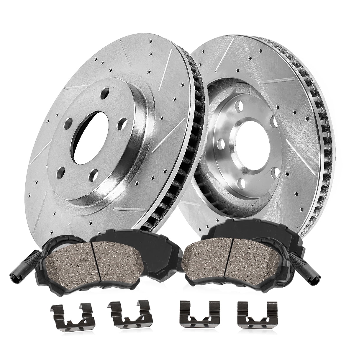 Callahan Brake Parts Brake Kit for Mercedes-Benz C250 2012-2015, Mercedes-Benz C300 2008-2012, Mercedes-Benz SLK250 2012-2015 Front Drilled and Slotted Brake Rotors with Ceramic Brake Pads EBYK025618