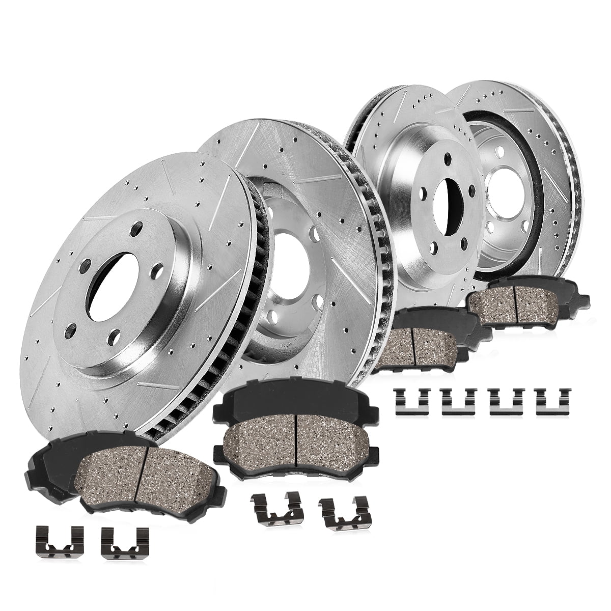 Callahan Brake Parts Brake Kit for MERCEDES-BENZ Select Models Front and Rear Drilled and Slotted Brake Rotors with Ceramic Brake Pads EBYK044866