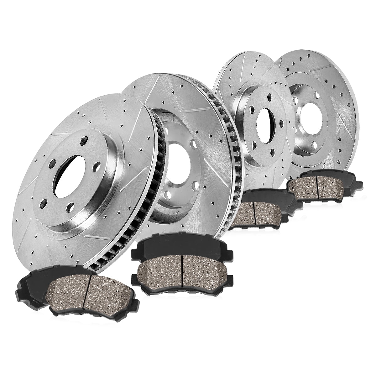 Callahan Brake Parts Brake Kit for Subaru Impreza 2017-2022 Front and Rear Drilled and Slotted Brake Rotors with Ceramic Brake Pads EBYK042104