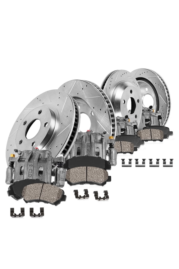 Kit for Chrysler Aspen 07-09 Dodge Durango 07-09 Dodge Ram 1500 09-10 Ram 1500 11-18 Ram 1500 Classic 19-21 Front and Rear Drilled Slotted Rotors Brake Pads Calipers EBYK041021