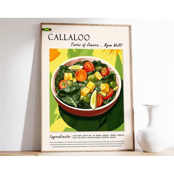 Callaloo Jamaican Food Poster, Caribbean Food Print, Jamaican Food Art, Caribbean Food Poster, Exotic Food Art, Kitchen Decor Wall Art, Modern Wall Decor, 8x12 UNFRAMED