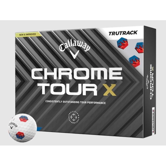 Callaway Golf 2024 Chrome Tour X TruTrack Golf Balls 1-Dozen [White-Red/Blue]
