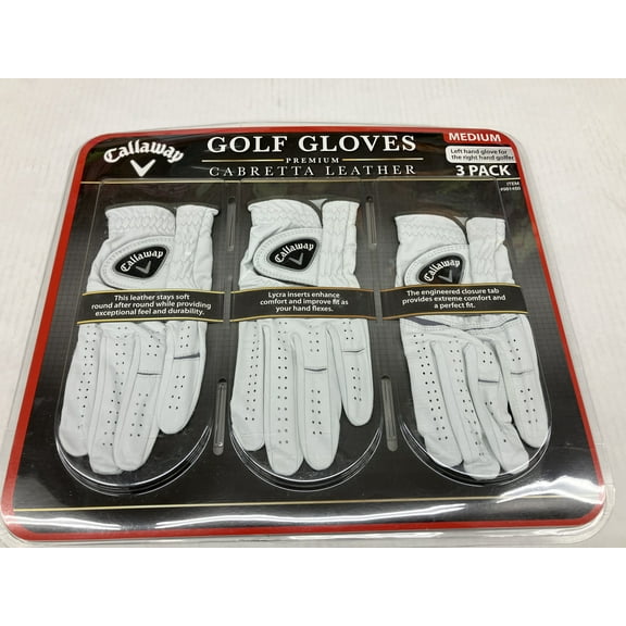 Callaway Golf Gloves Premium Cabretta Leather 3 Pack for Left Hand -Medium