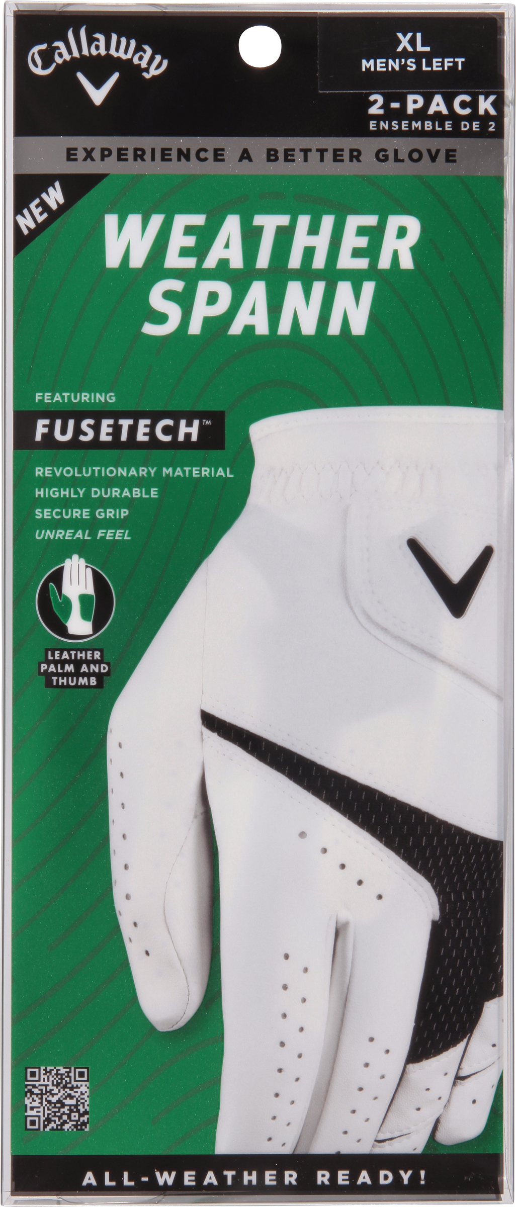 Callaway Golf MLH Weather Spann Glove (2Pack) White Extra Large