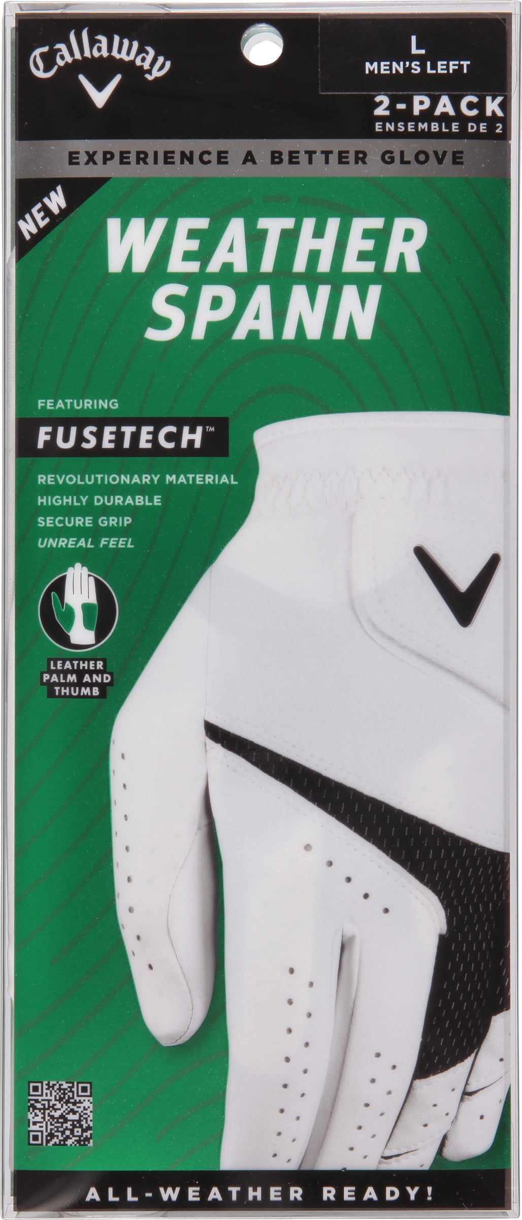 Callaway Golf MLH Weather Spann Glove (2-Pack) White Large