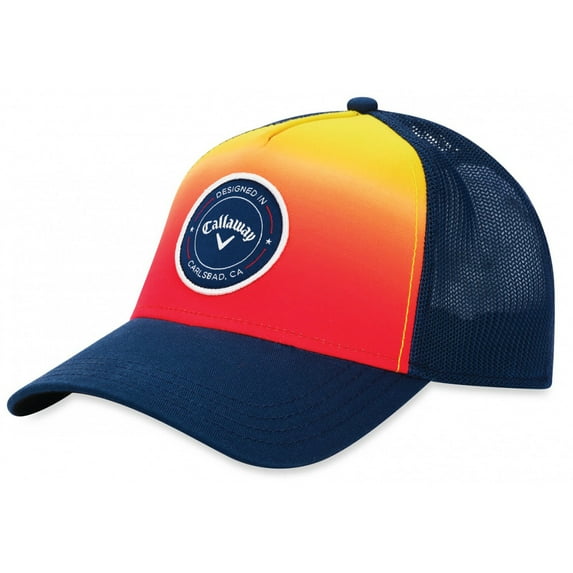 Callaway Golf Men's Carlsbad Trucker Adjustable Snapback Hat, Orange/Navy -