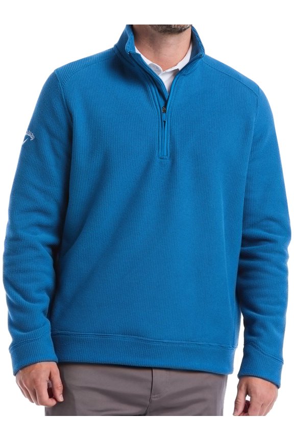 Callaway Golf Men's Waffle 1/4 Zip Long Sleeve Pullover - Small Blue Sapphire -