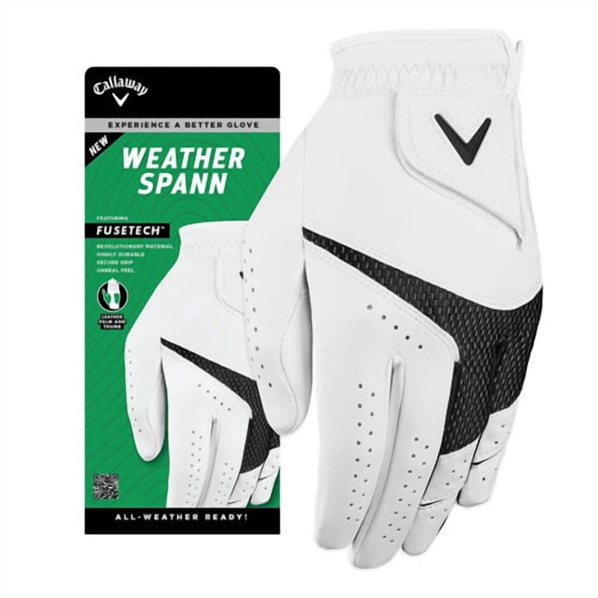 Callaway Golf Weather Spann Glove (Worn on Right Hand, White, Small, Womens)