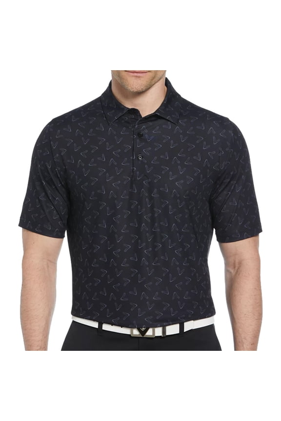 Men's All-Over Chevron Printed Short Sleeve Golf Polo, 2X-Large Caviar -