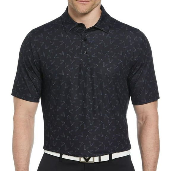 Callaway Men's All-Over Chevron Printed Short Sleeve Golf Polo, X-Large Caviar -