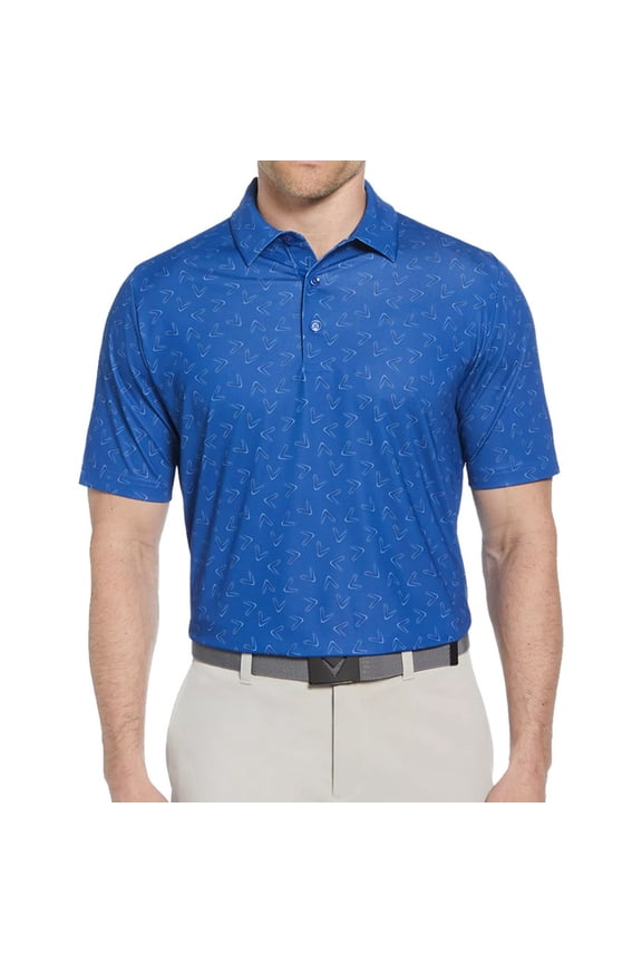 Men's All-Over Chevron Printed Short Sleeve Golf Polo,X-Large Glxy Blue -