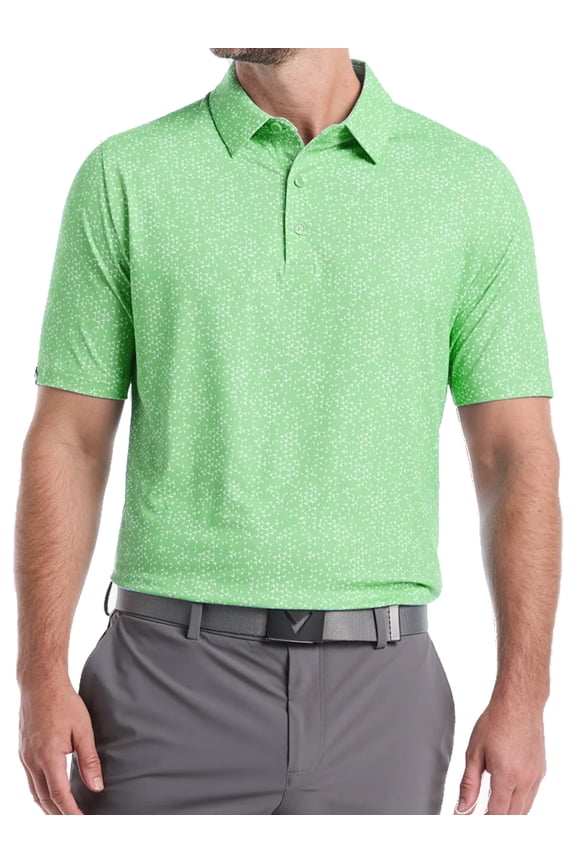 Men's All-Over Mini Chevron Printed Golf Polo, Large Neptune Green -
