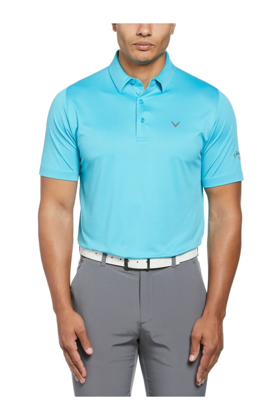 Men's Micro Hex Golf Performance Polo Shirt with Sun Protection, Solid Stretch Fabric (Scuba Blue, Large)