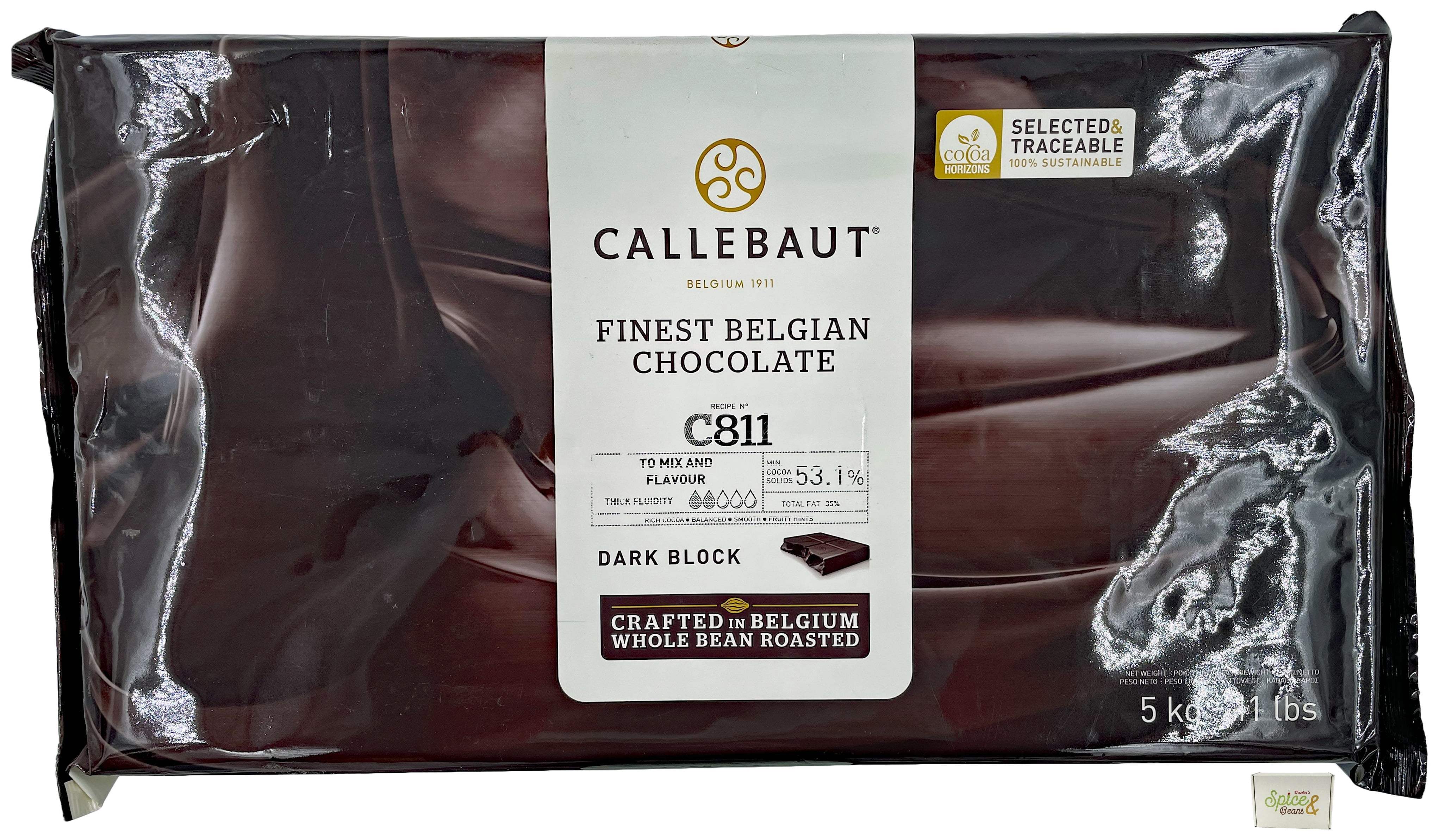 Callebaut Dark Chocolate Block C811-11.02lb (5kg) - 53.1% Cocoa Solids - Belgium Chocolate