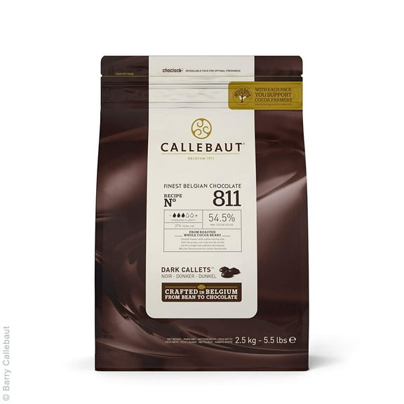 Callebaut Recipe No. 811 Finest Belgian Semi Sweet Dark Chocolate With 54.5% Cacao, 5.51 Pound