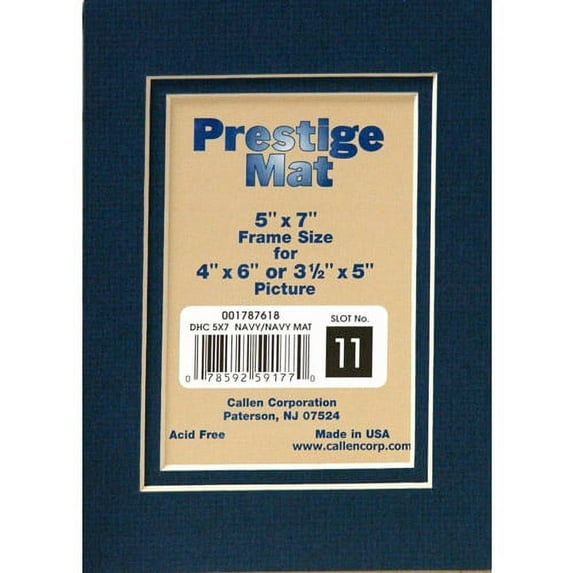 Callen Double Mat 5x7 Picture Frame, Holds 3" x 5" Pictures, Navy/Navy