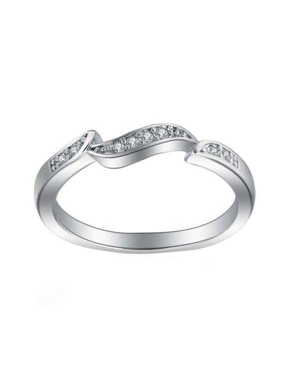 Calli Unique Anniversary Wedding Band Ring White Gold Plated Clear CZ Ginger Lyne Collection