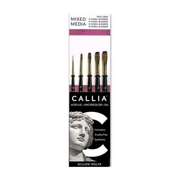 Willow Wolfe Callia Artist Mixed Media Blending Brush Set-Liner and Chisel Blenders