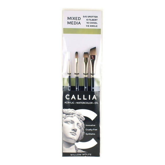 Willow Wolfe Callia Artist Mixed Media Try-It Brush Set-Spotter, Filbert, Chisel, Angle