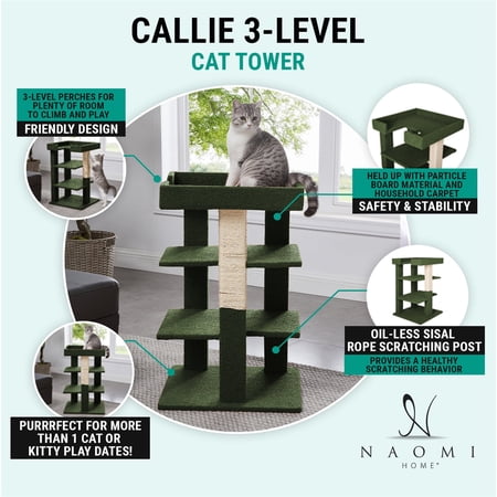 Callie 3-Level Cat Condo, Cat Tower, Cat Tree by Naomi Home-Color: Beige