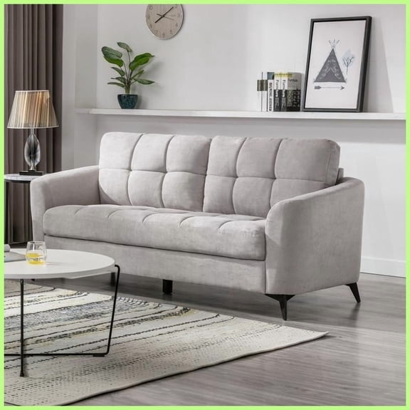 Callie 79" Modern Light Gray Woven Fabric Sofa Tufted Cushion & Pocket Coil Seating for Living Room