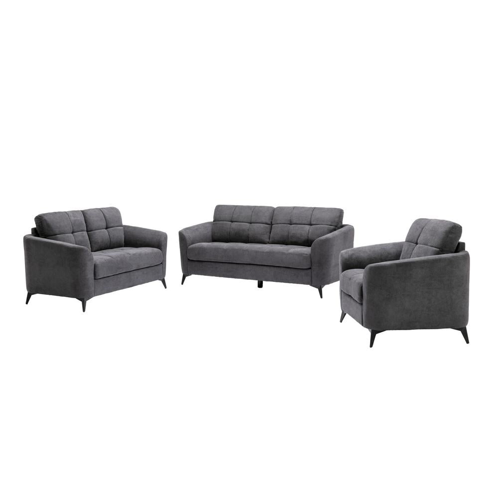 Callie Gray Linen Fabric Sofa Loveseat Chair Living Room Set - Walmart.com