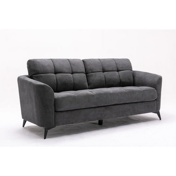 Callie Gray Woven Fabric Sofa with Tufted Cushion and Metal Legs