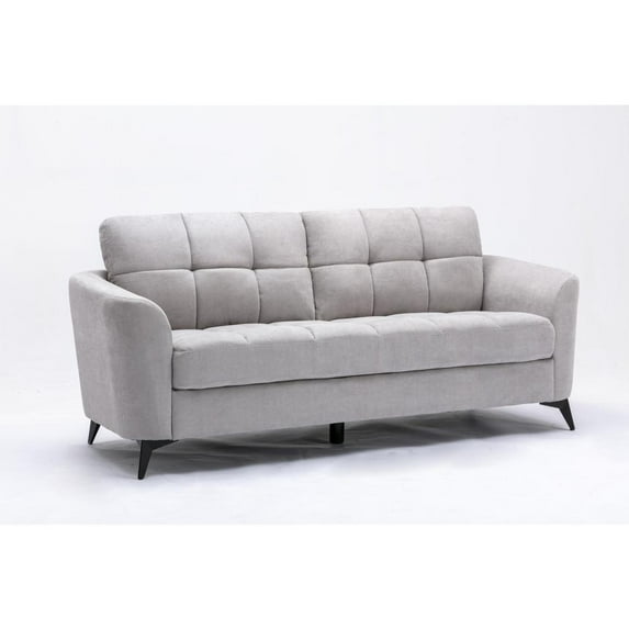 Callie Light Gray Woven Fabric Sofa with Tufted Cushion and Metal Legs
