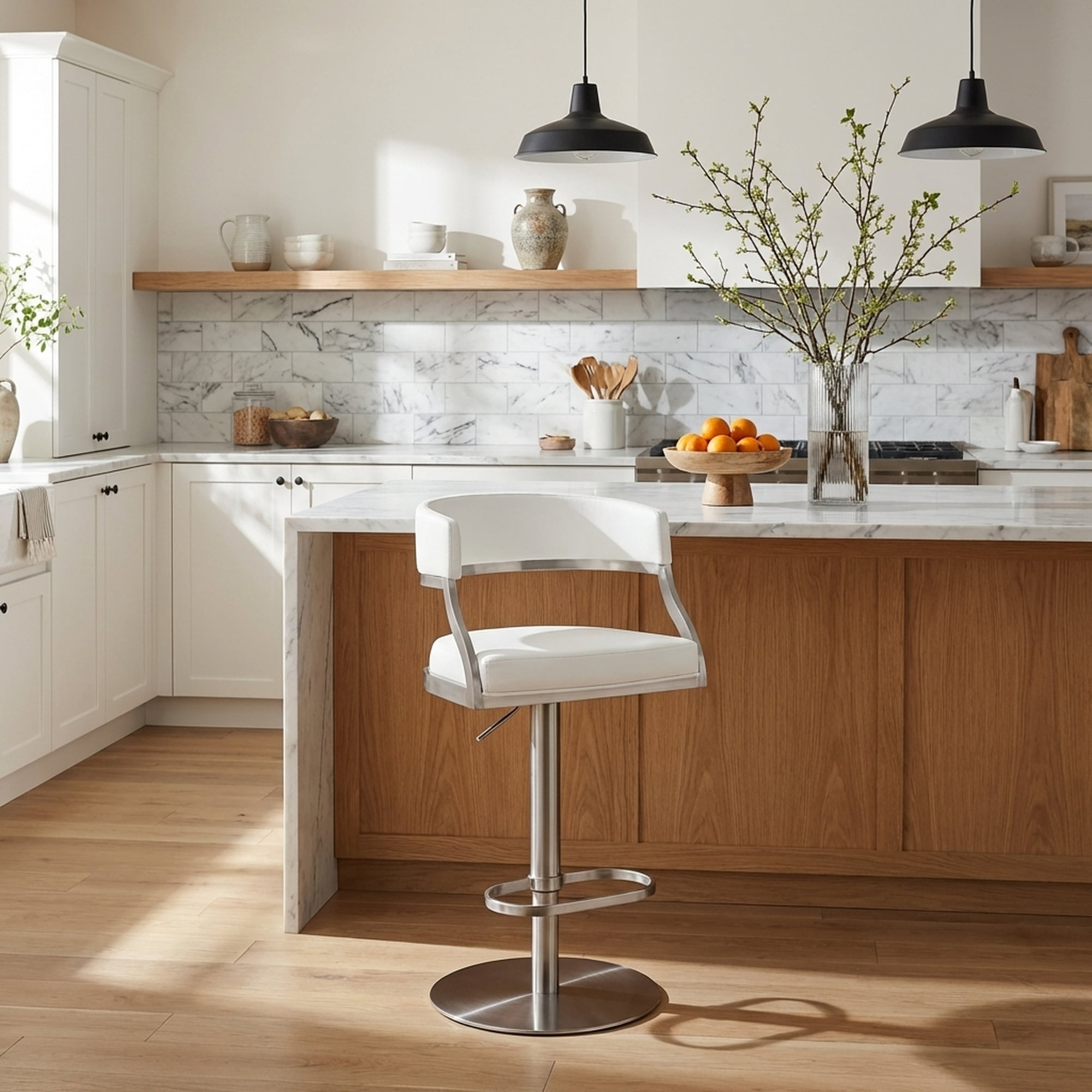 Callie Modern Retro Swivel Metal Adjustable Height Barstool With Faux Leather Seat