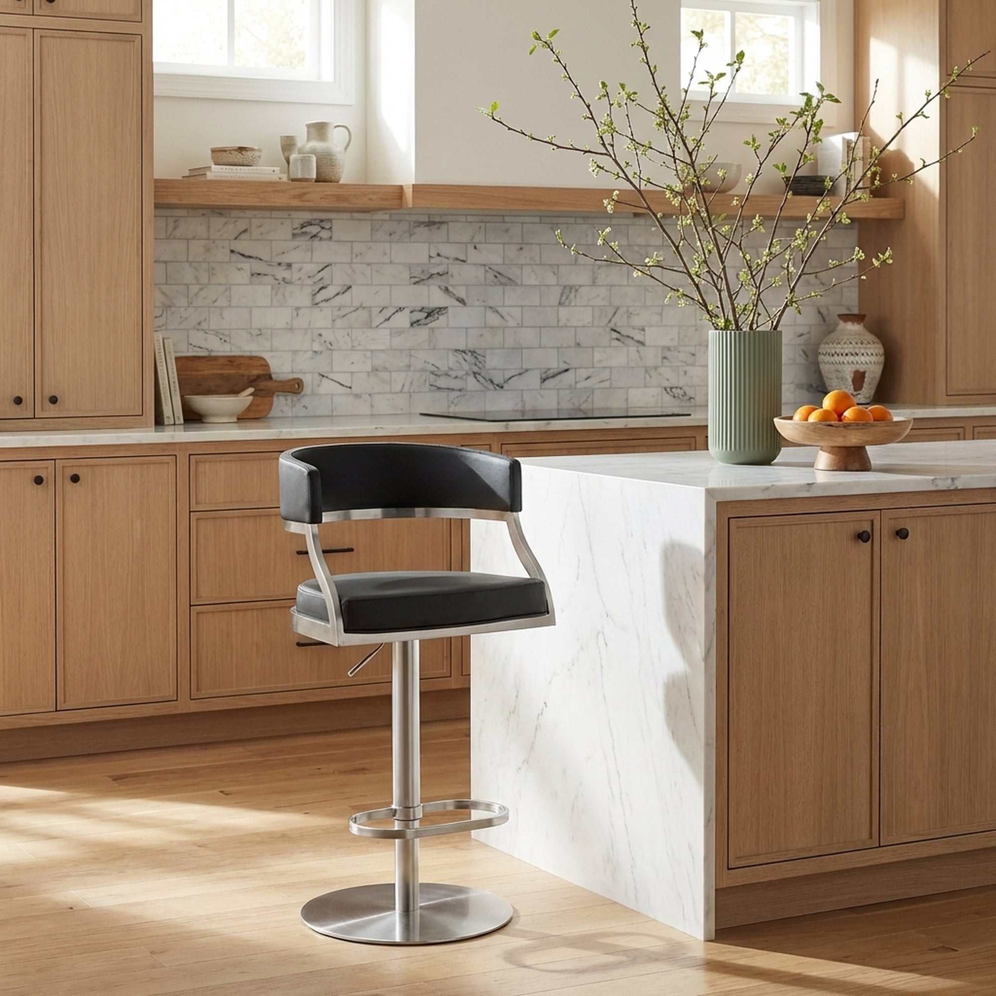 Callie Modern Retro Swivel Metal Adjustable Height Barstool With Faux Leather Seat