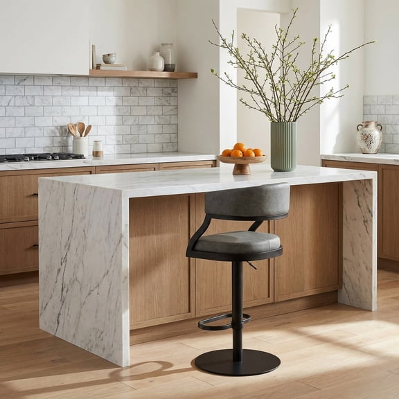 Callie Modern Retro Swivel Metal Adjustable Height Barstool With Faux Leather Seat