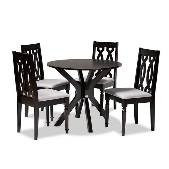 Callie Modern and Contemporary Grey Fabric Upholstered and Wood 5-Piece Dining Set