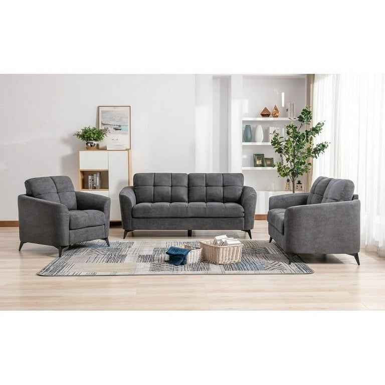 Lilola Home Callie Gray Velvet Fabric Sofa Loveseat Chair Living Room Set