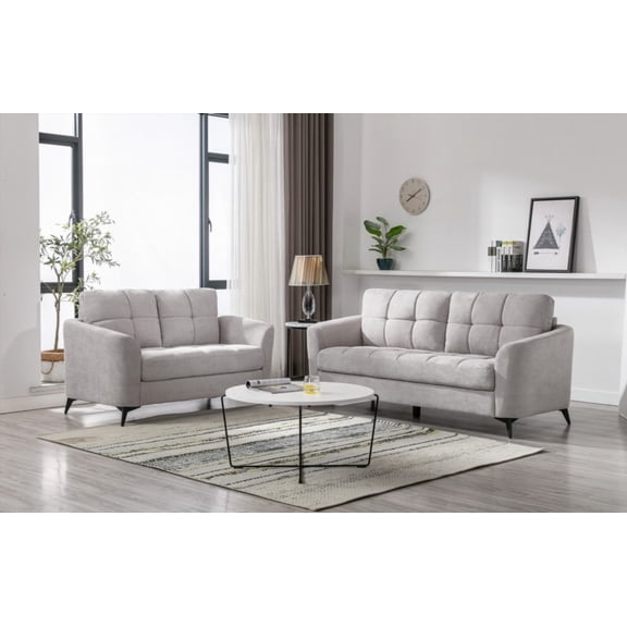 Modern Gray Woven Fabric Loveseat for Living Room, 60"x33"x35"H