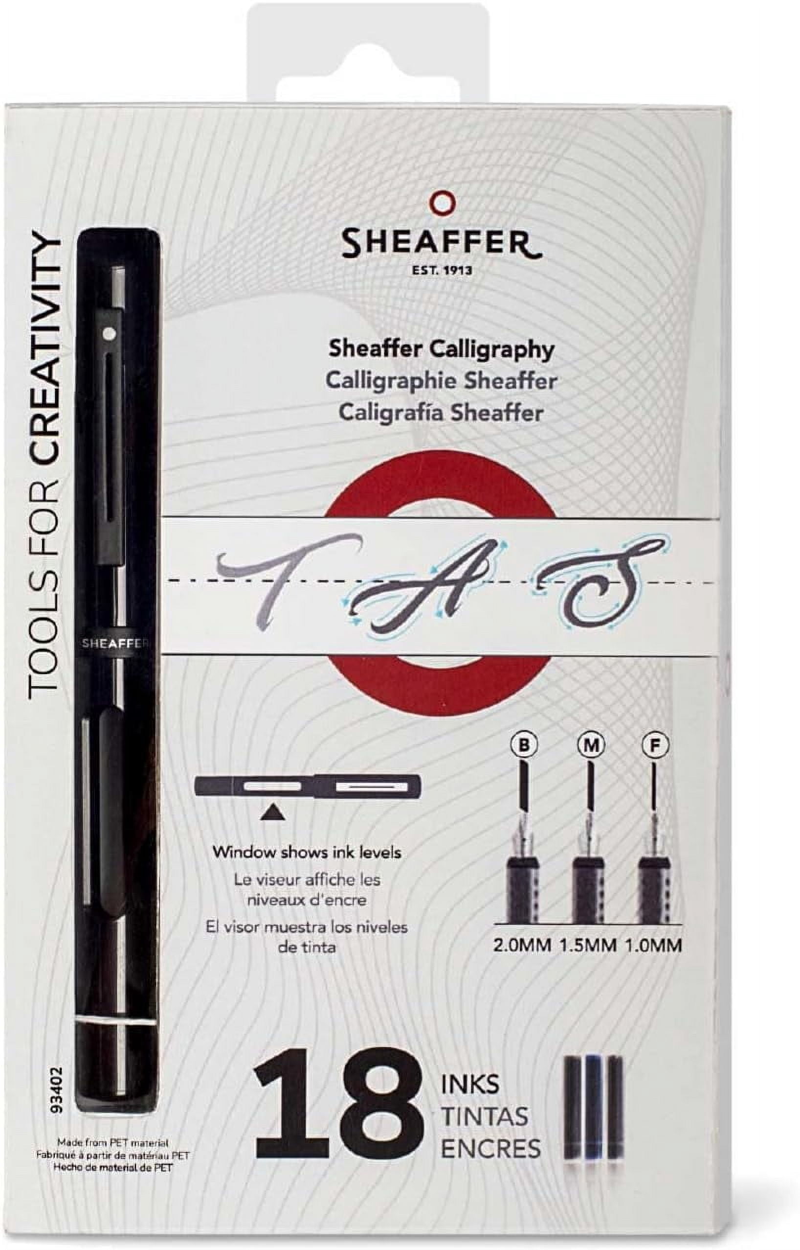 Sheaffer Calligraphy Fountain Pen Minikit – Matte Black With Fine, Medium, Broad Nibs & 18 Ink Cartridges