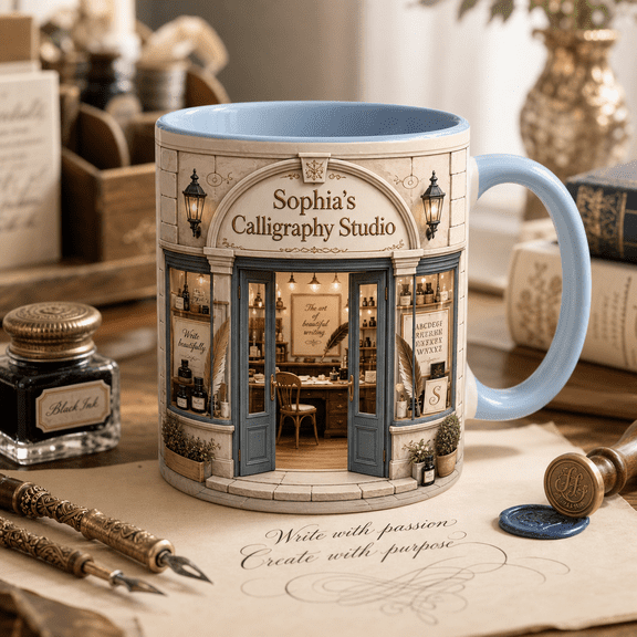 Personalized Calligraphy Ceramic Coffee Mugs Lettering Artist Writer Gift 11 oz 15 oz
