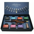 thumbnail image 1 of Calligraphy Pen Set, 22 pieces. Includes 7 Bottle Inks, 12 Nibs, Wood Dip Pen, Antique Pen Holder and Introduction Booklet, 1 of 8